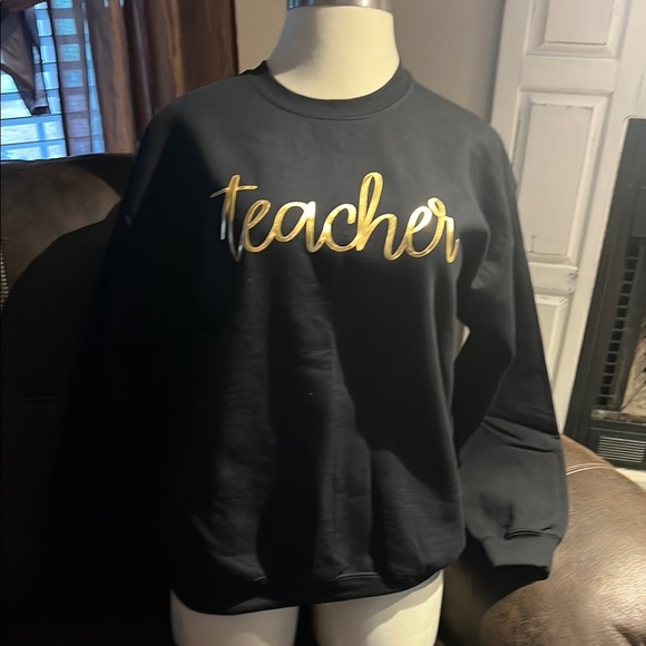 Gildan Tops - Gildan Black Sweatshirt with Gold 'Teacher' Print